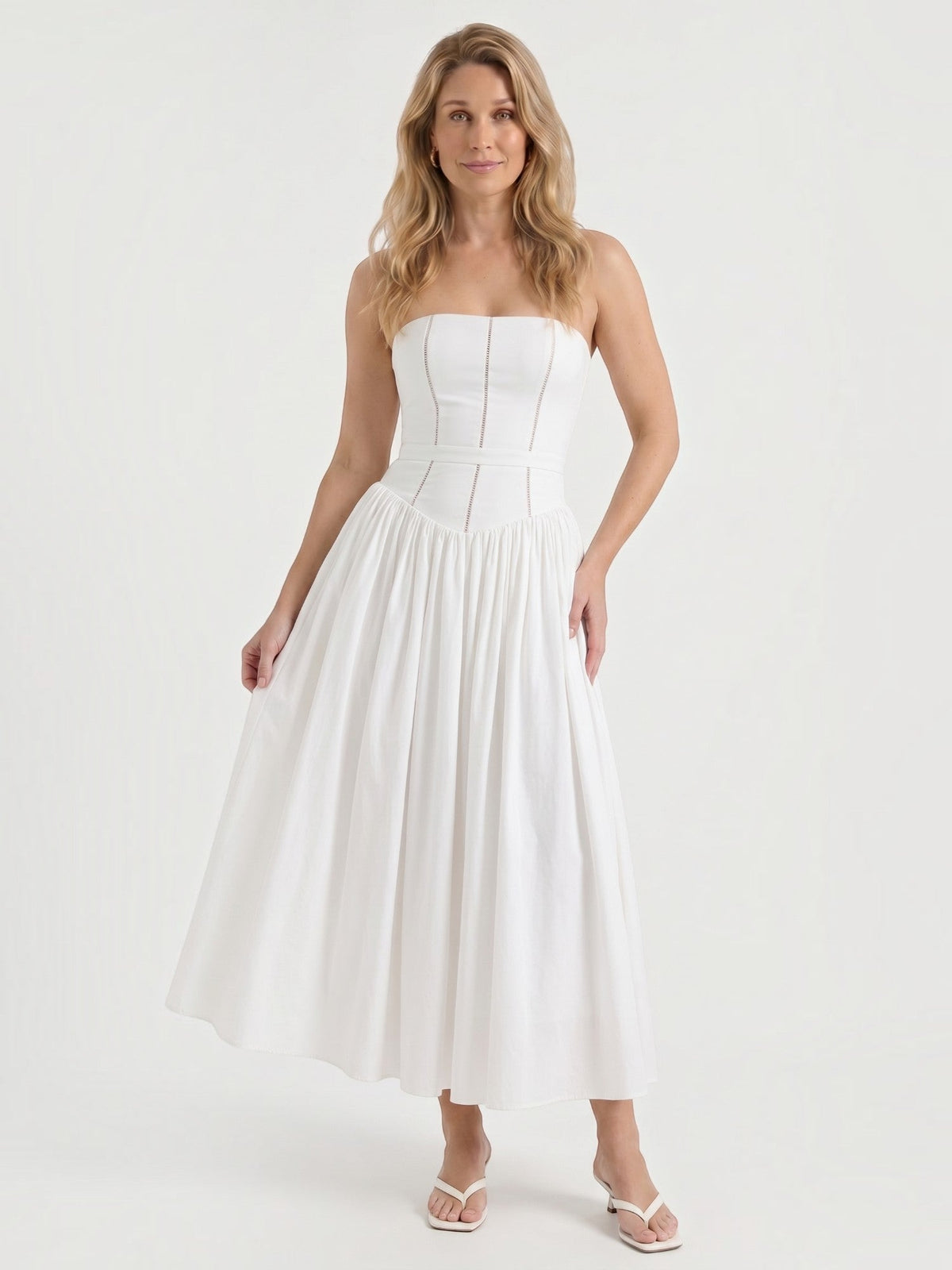 Celia Corset Style Broderie Midi Dress