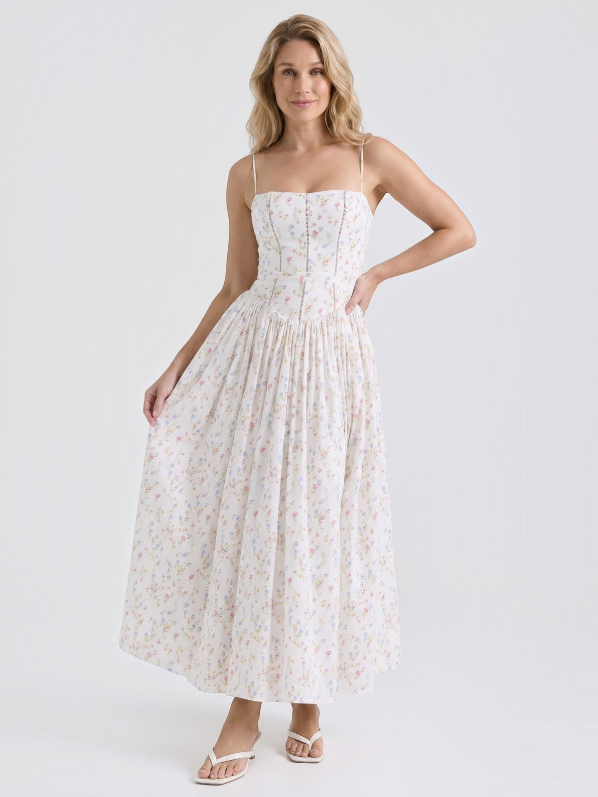Celia Corset Style Broderie Midi Dress
