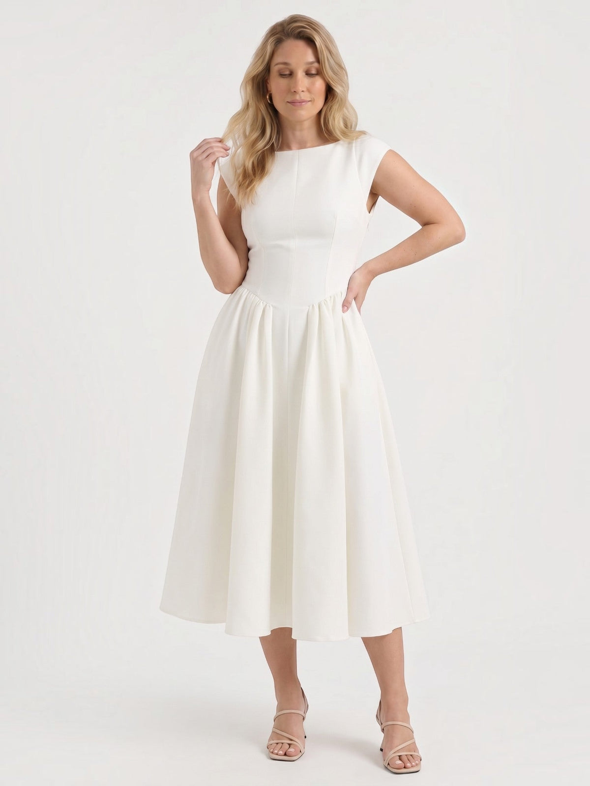 Janice Flutter Sleeve Flared Midi Dress