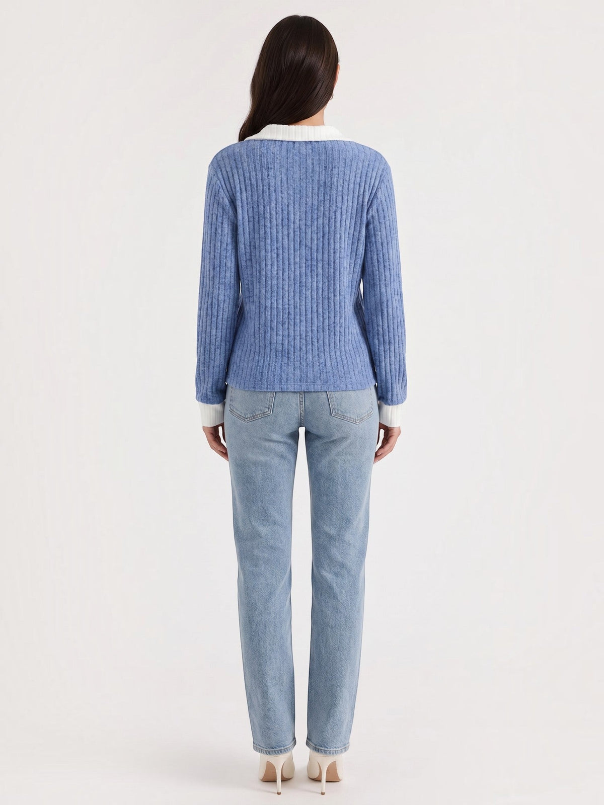 Althea Contrast Collar V Neck Knit Sweater