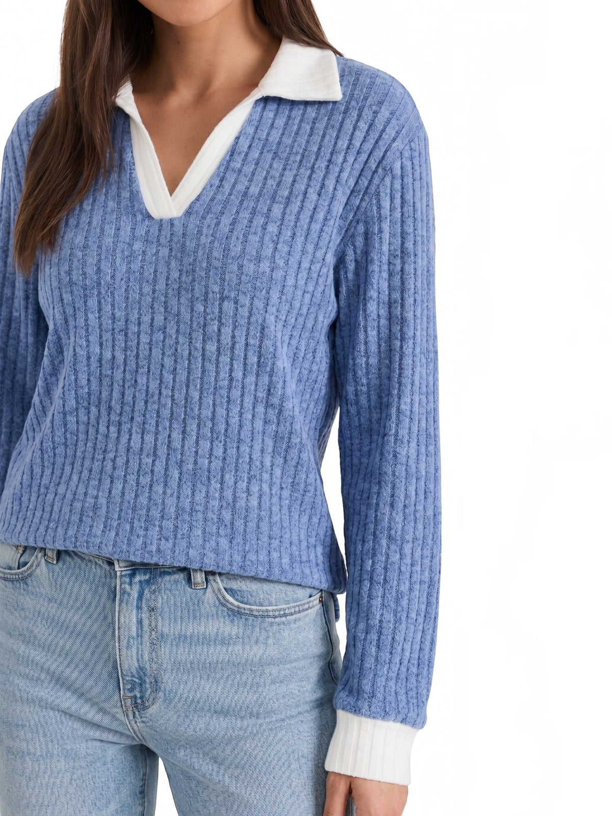 Althea Contrast Collar V Neck Knit Sweater