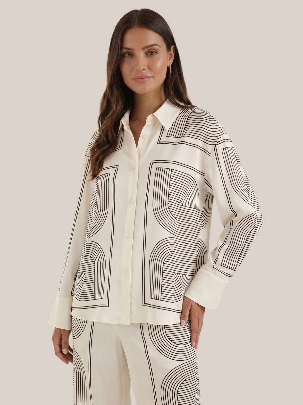 Judy Geometric Print Collared Blouse