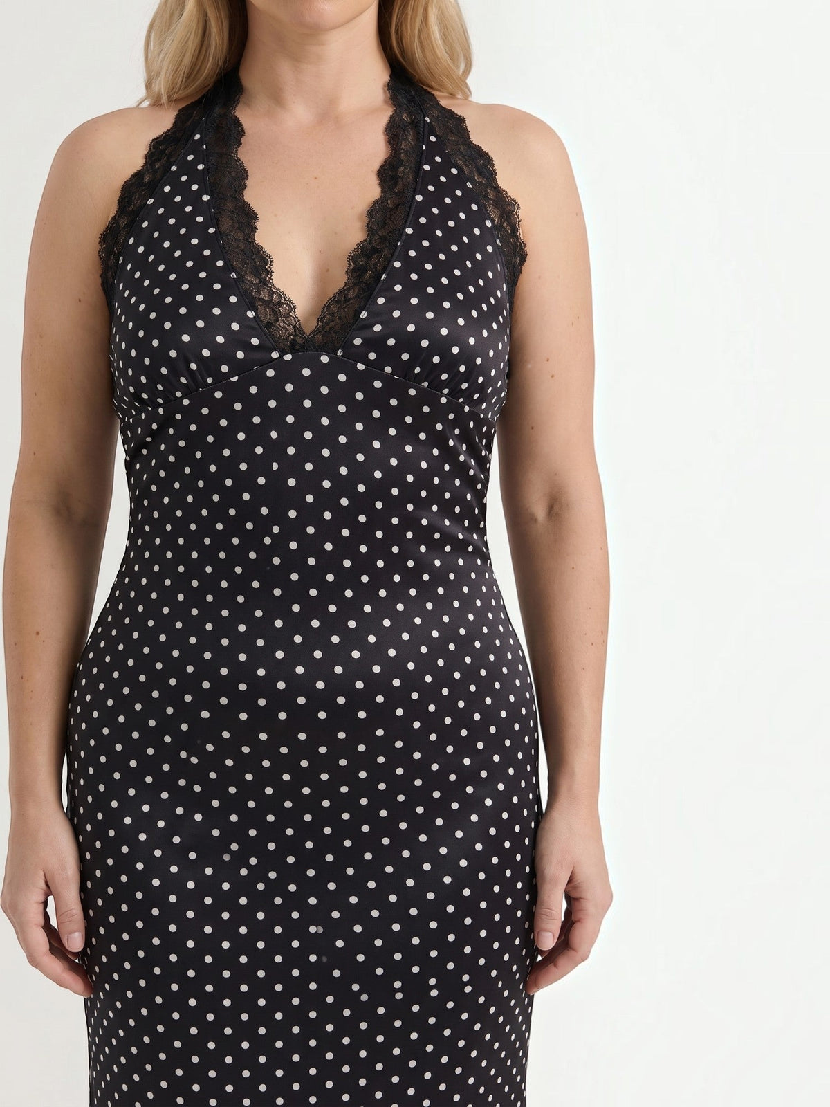 Layla Polka Dot Lace Trim Slip Midi Dress