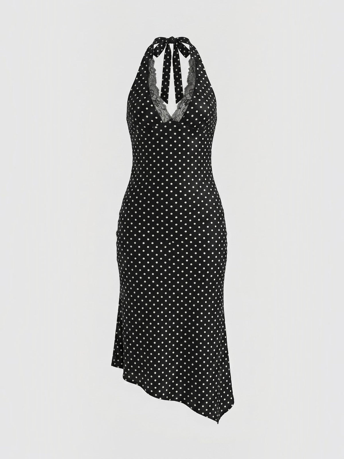 Layla Polka Dot Lace Trim Slip Midi Dress