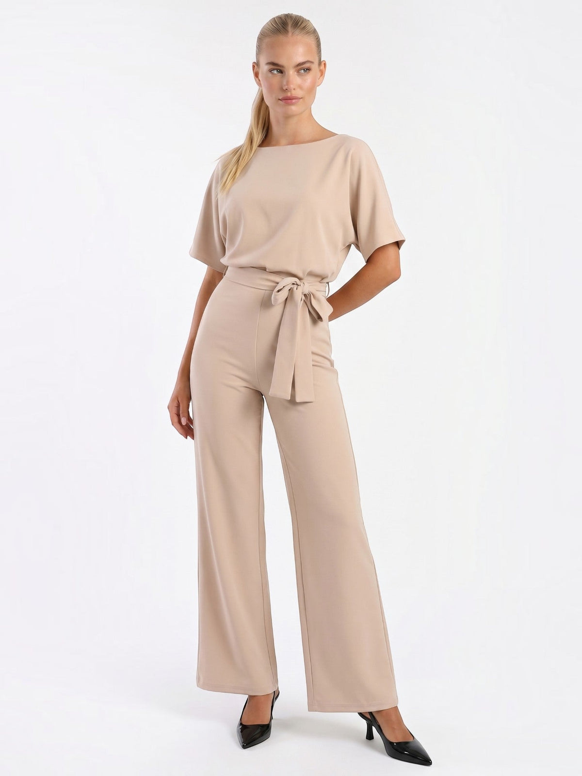 Madeline Batwing Sleeve Belted Jumpsuit