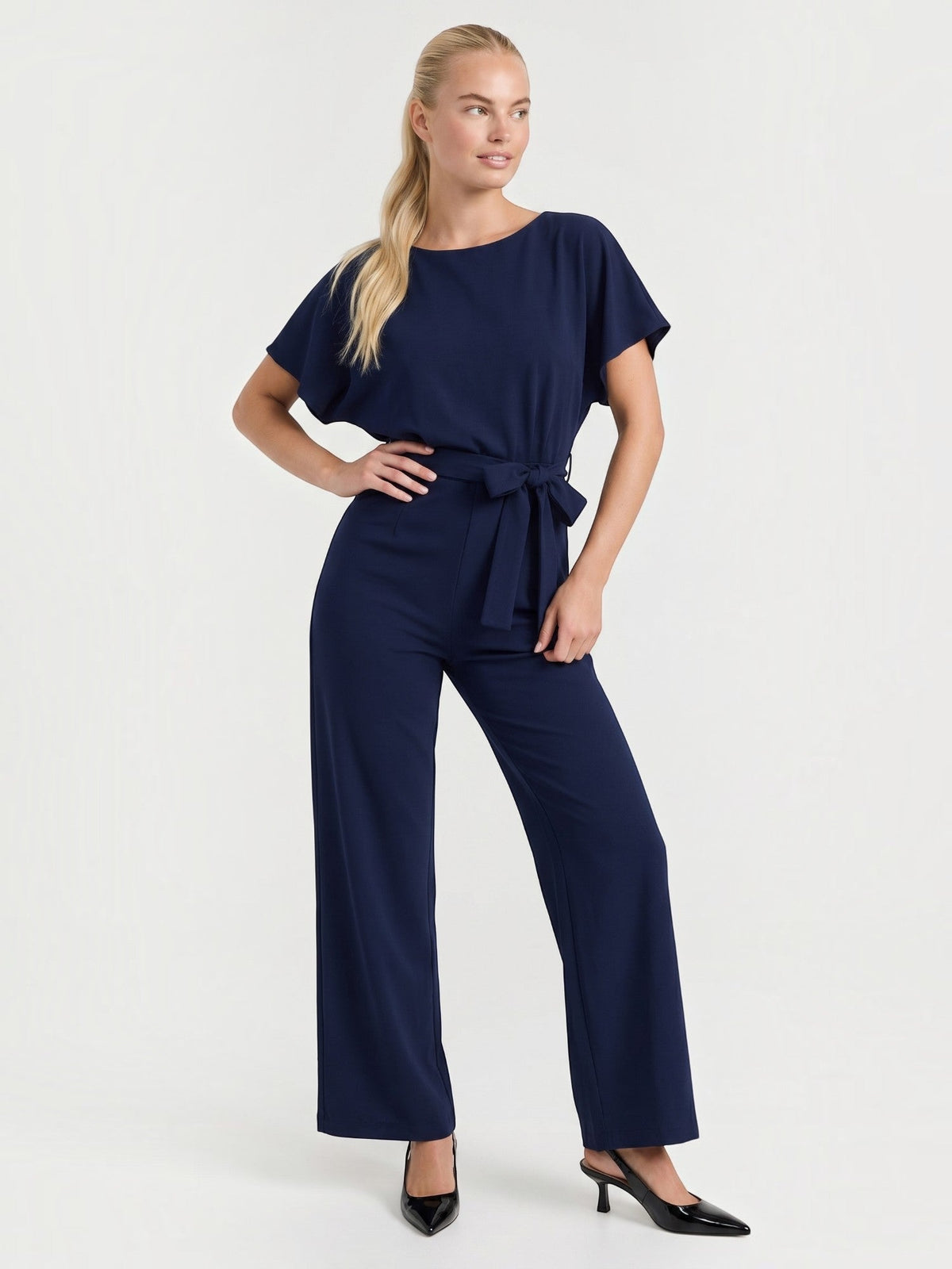 Madeline Batwing Sleeve Belted Jumpsuit