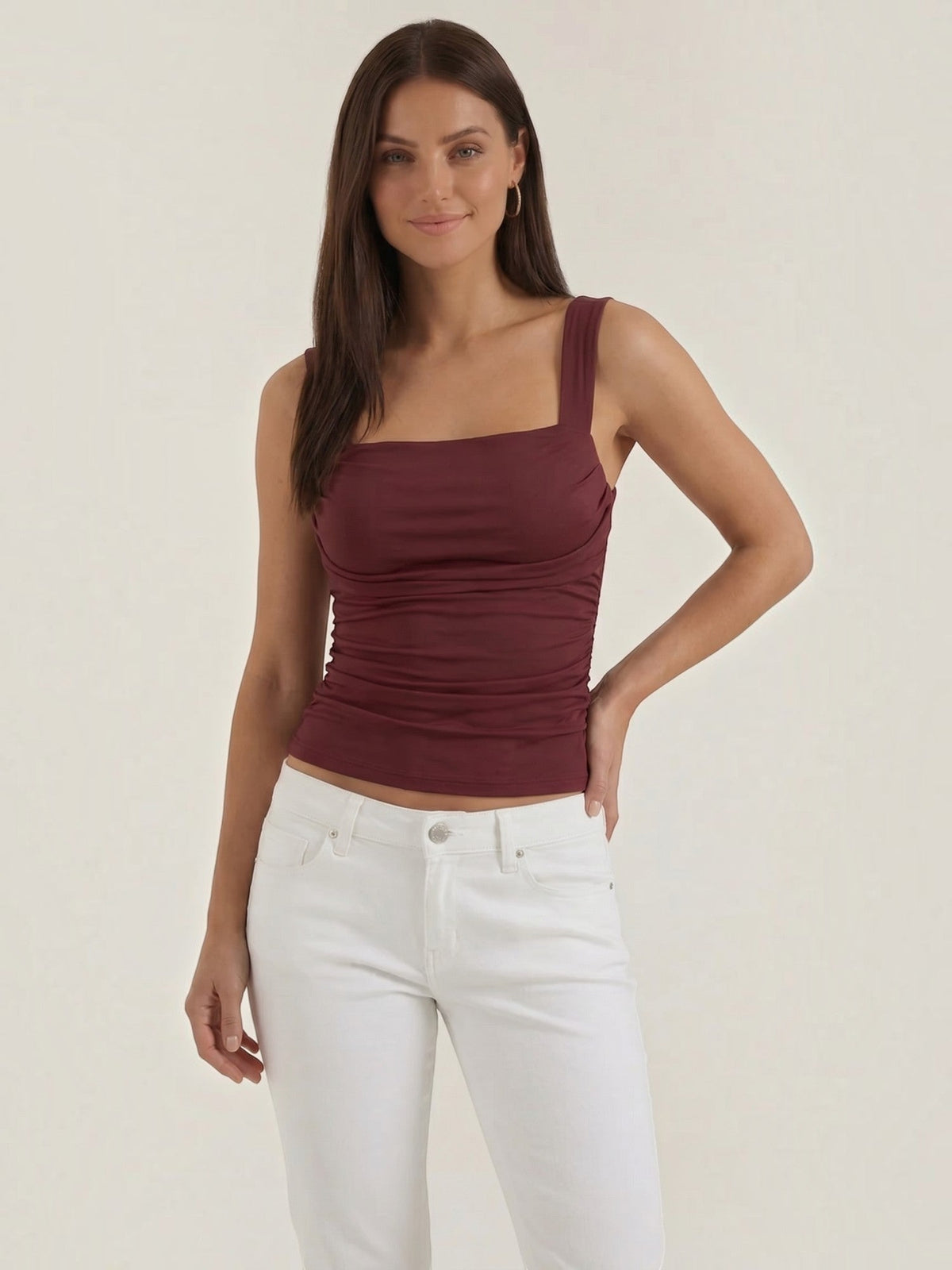 Blair Square Neck Ruched Tank Top