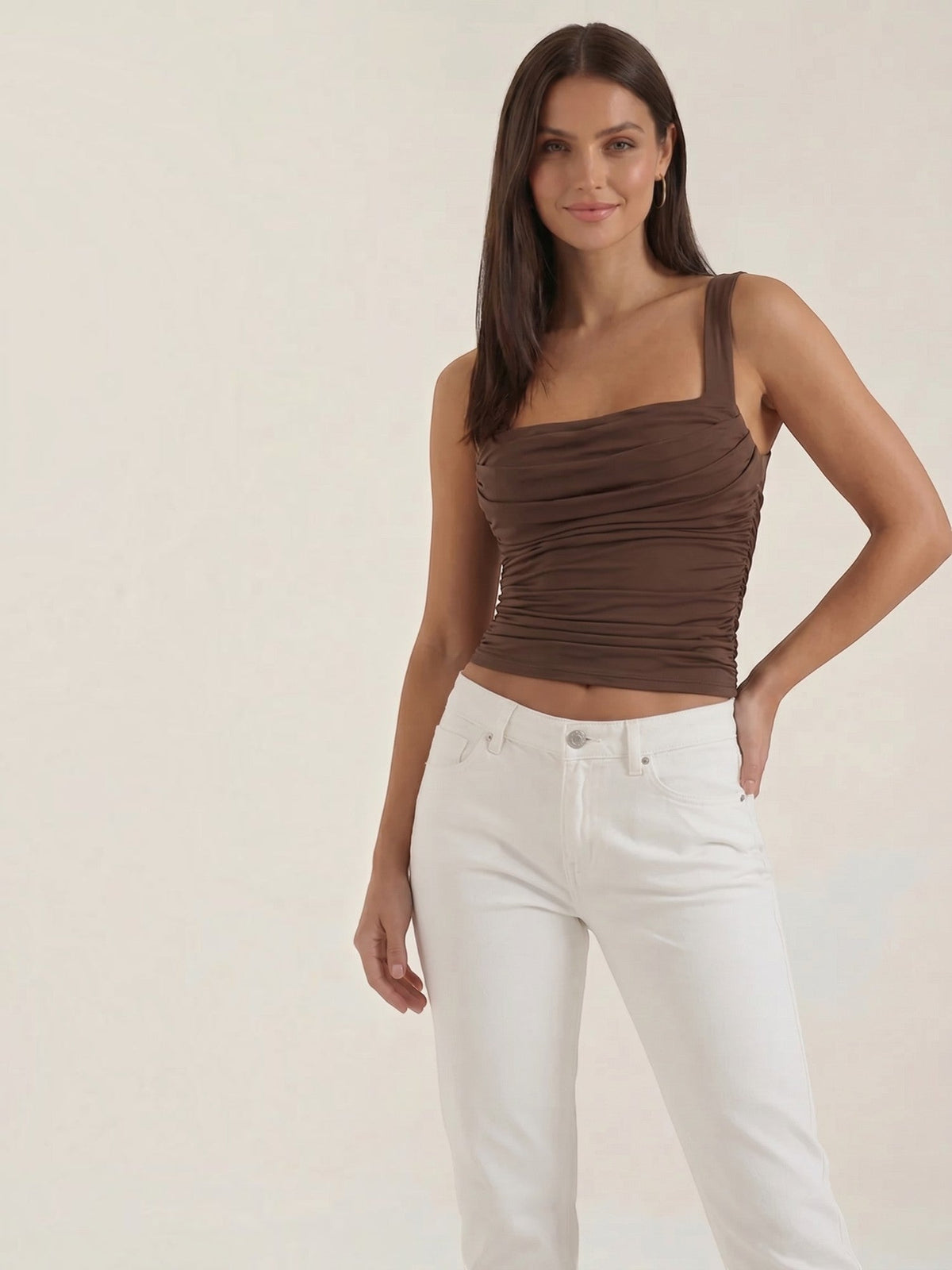 Blair Square Neck Ruched Tank Top