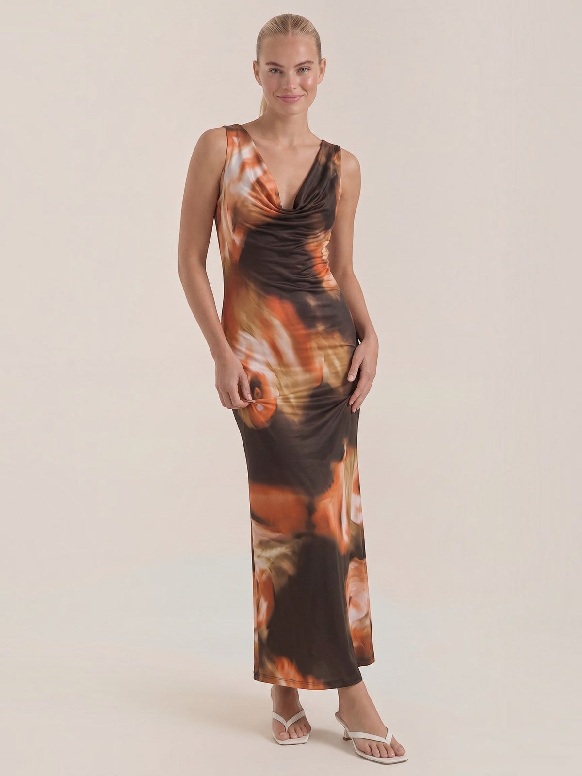 Hattie Abstract Floral Scarf Neck Mini Dress