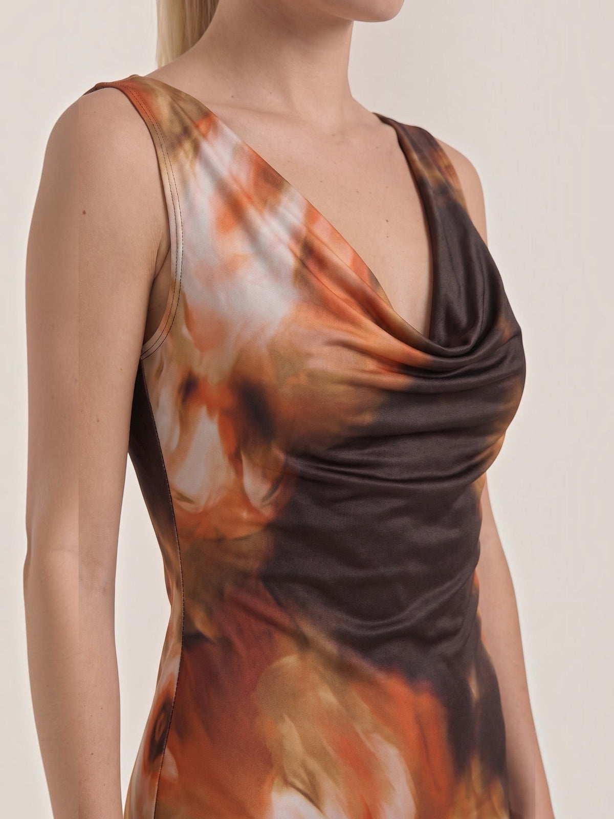 Hattie Abstract Floral Scarf Neck Mini Dress