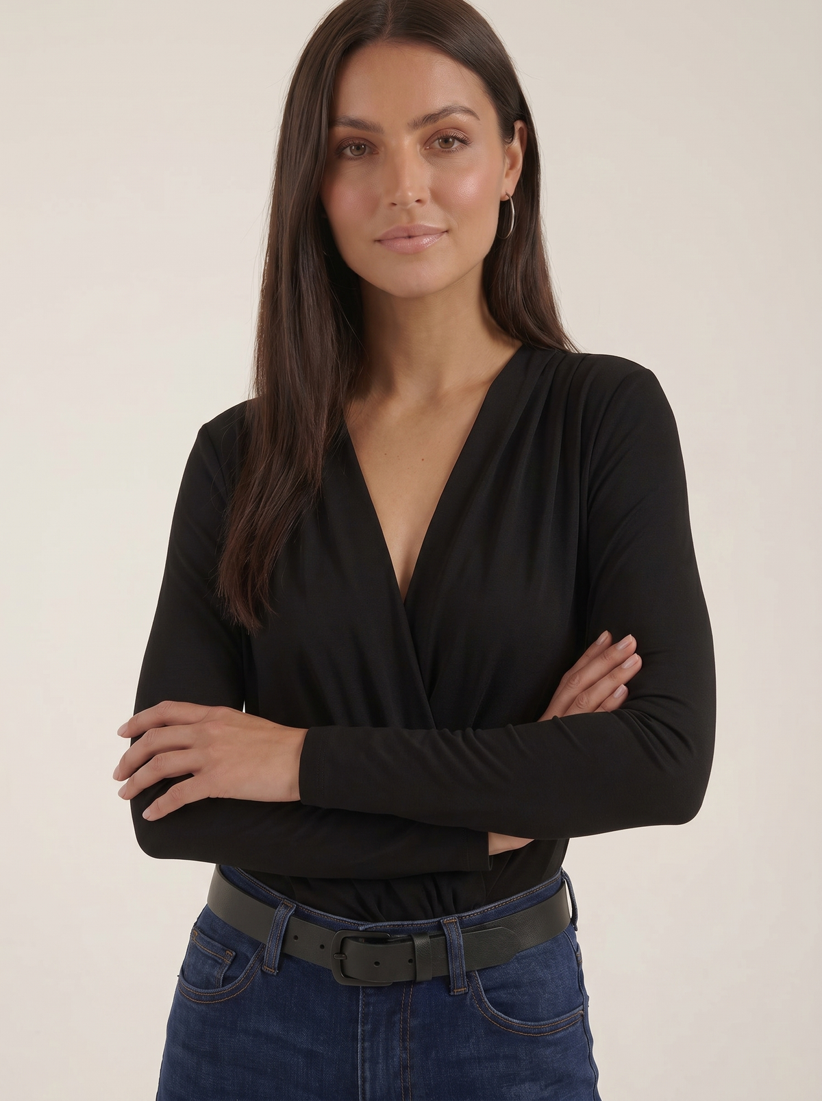 Joanne Draped Wrap Front Long Sleeve Top