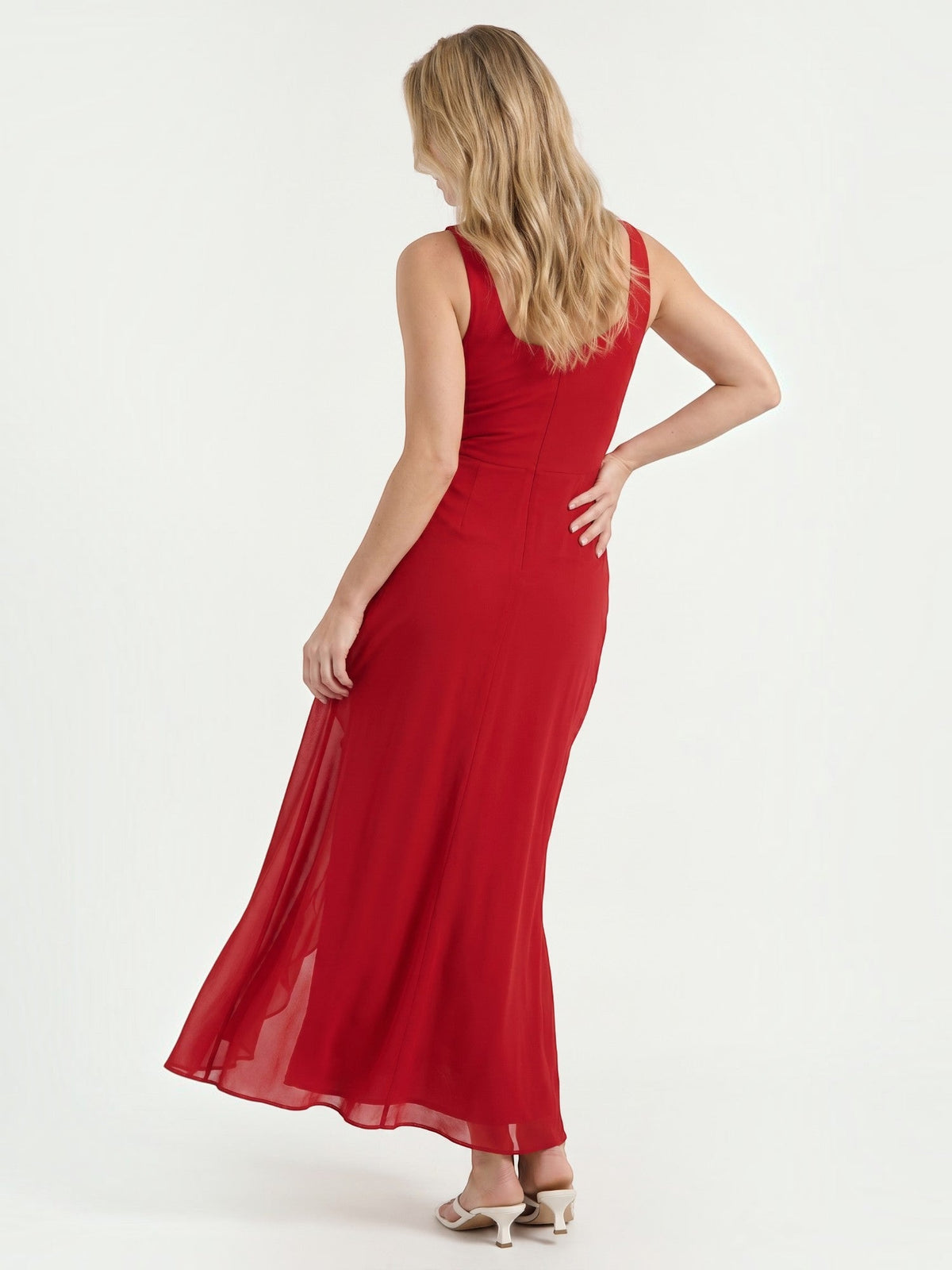 Leslie V Neck High Low Ruffle Midi Dress