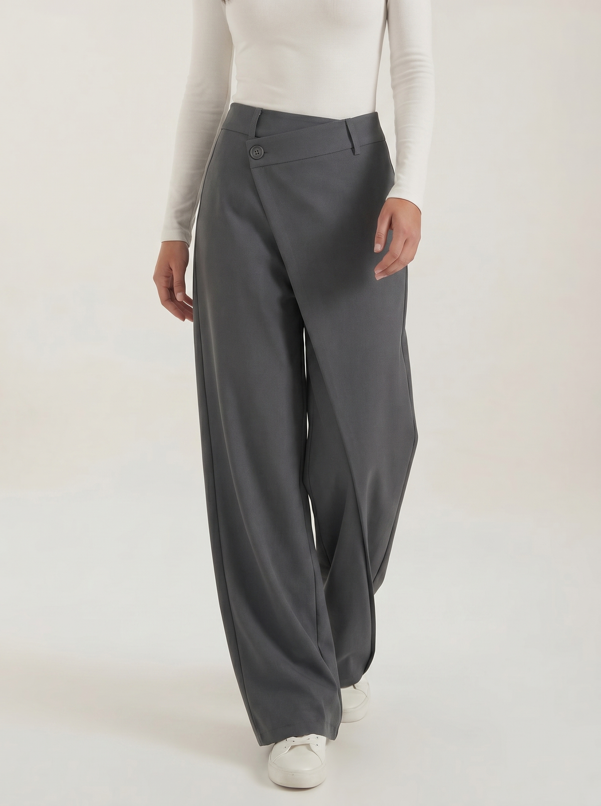 Jean High Waisted Asymmetric Wide Leg Pants