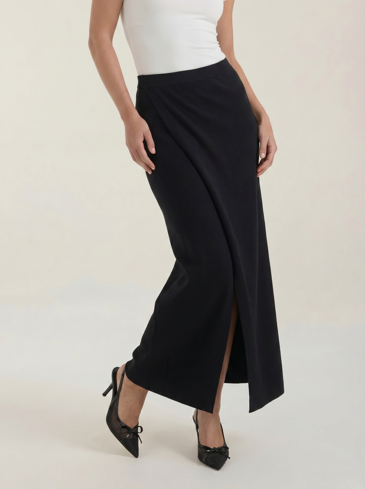 Gwendolyn Ribbed Knit Wrap Maxi Skirt with Slit