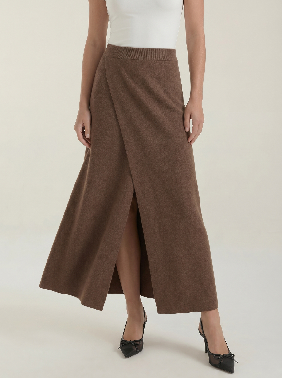 Gwendolyn Ribbed Knit Wrap Maxi Skirt with Slit