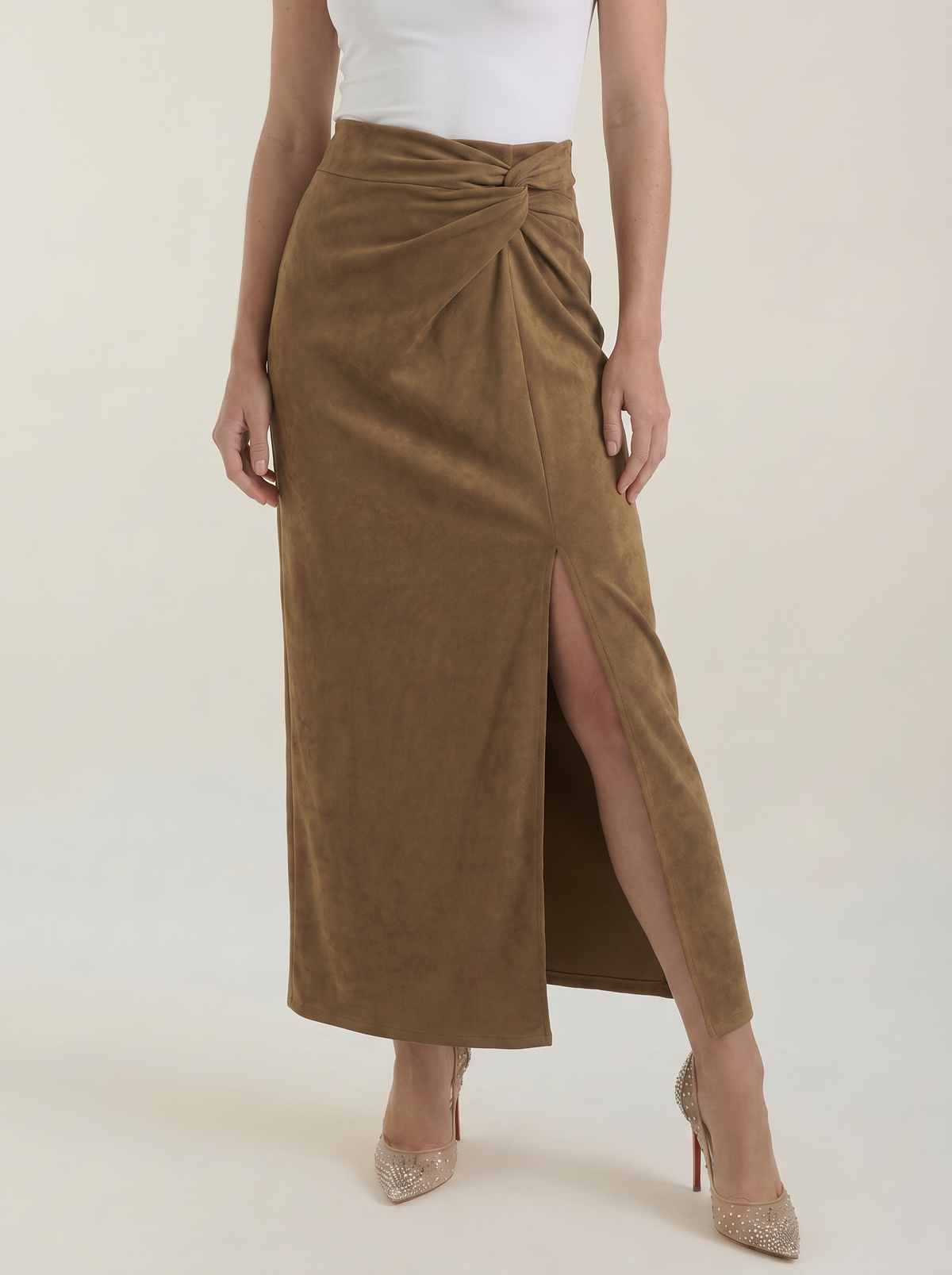 Kristin Suede Look Wrap Maxi Skirt