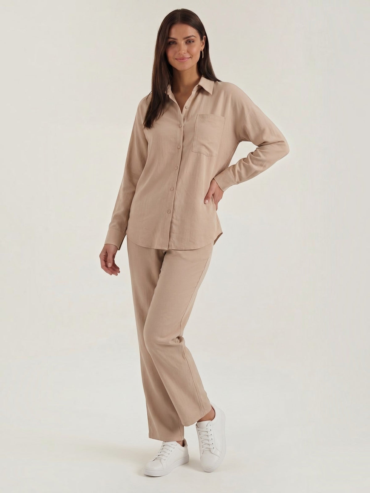 Amber Cotton Overshirt and Wide Leg Pants Set