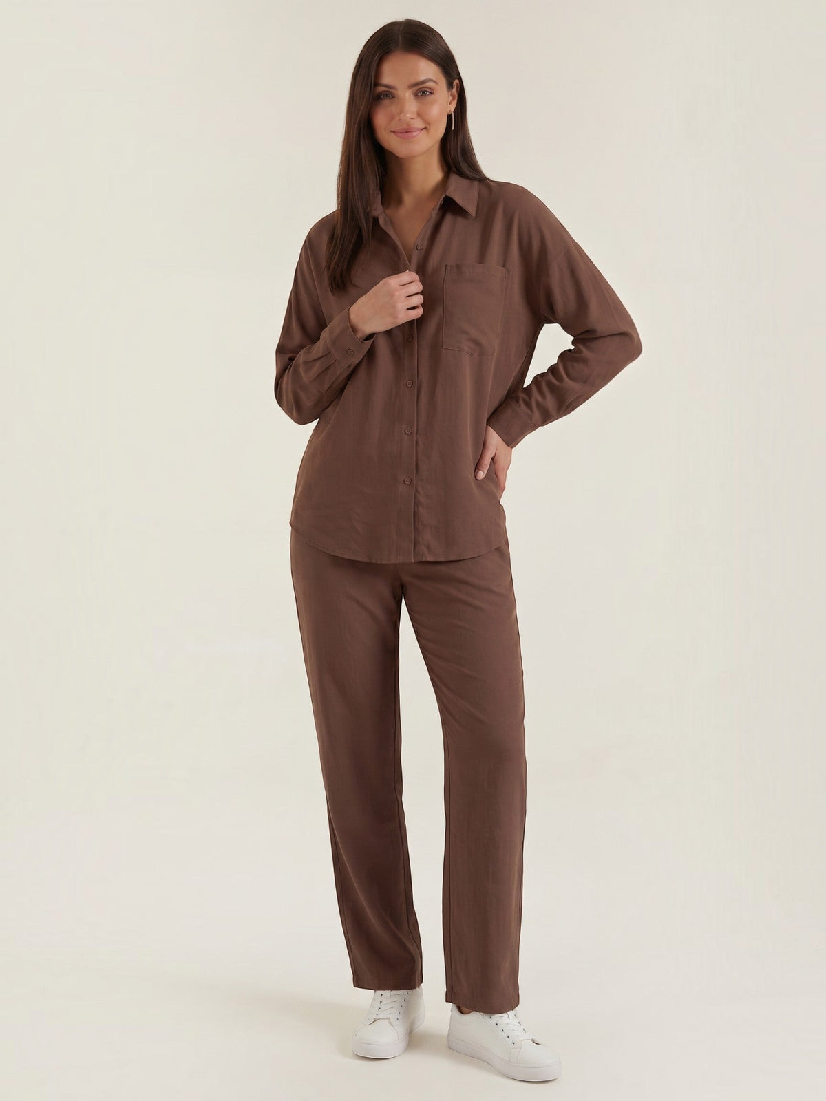 Amber Cotton Overshirt and Wide Leg Pants Set