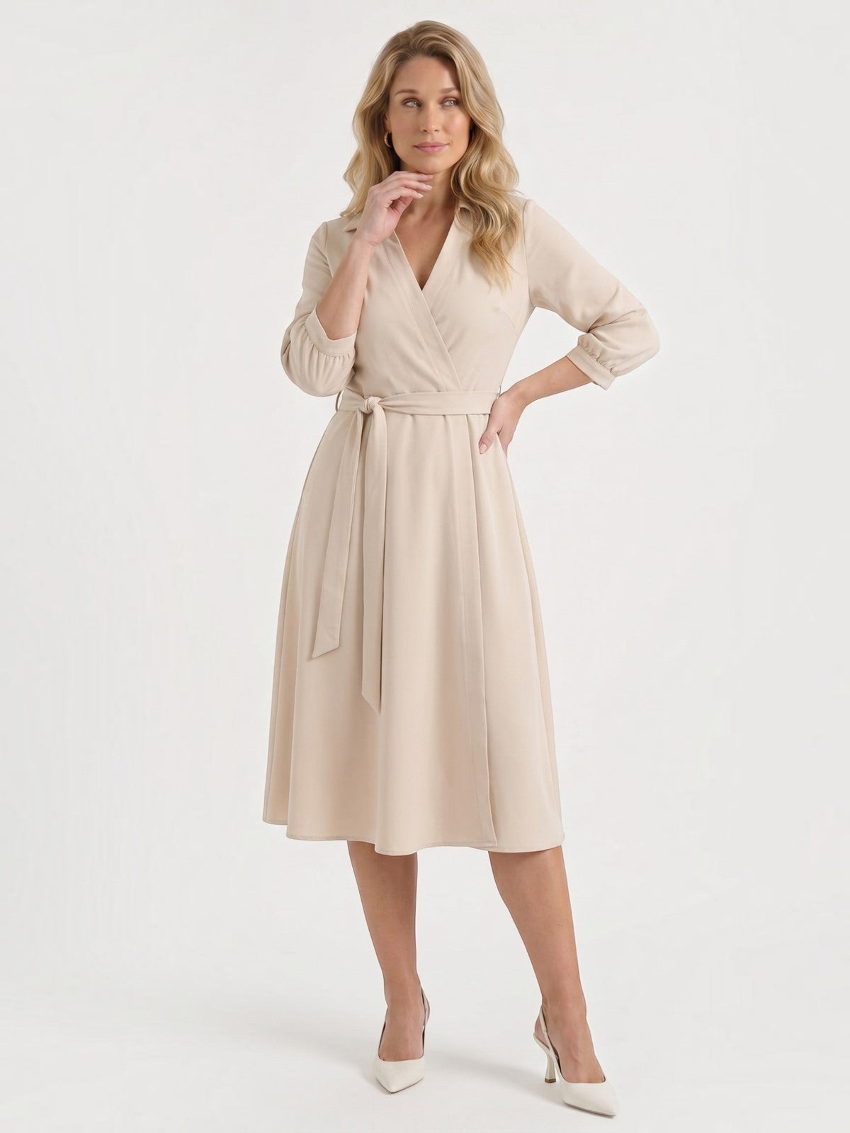 Amelia Wrap Midi Dress with Tie Belt