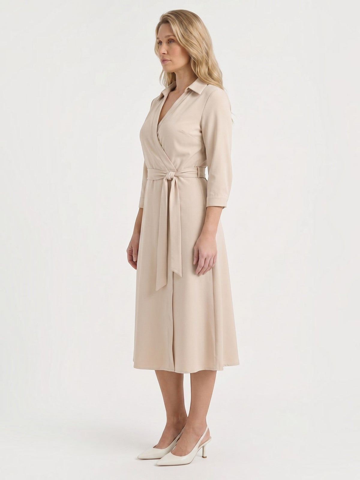 Amelia Wrap Midi Dress with Tie Belt