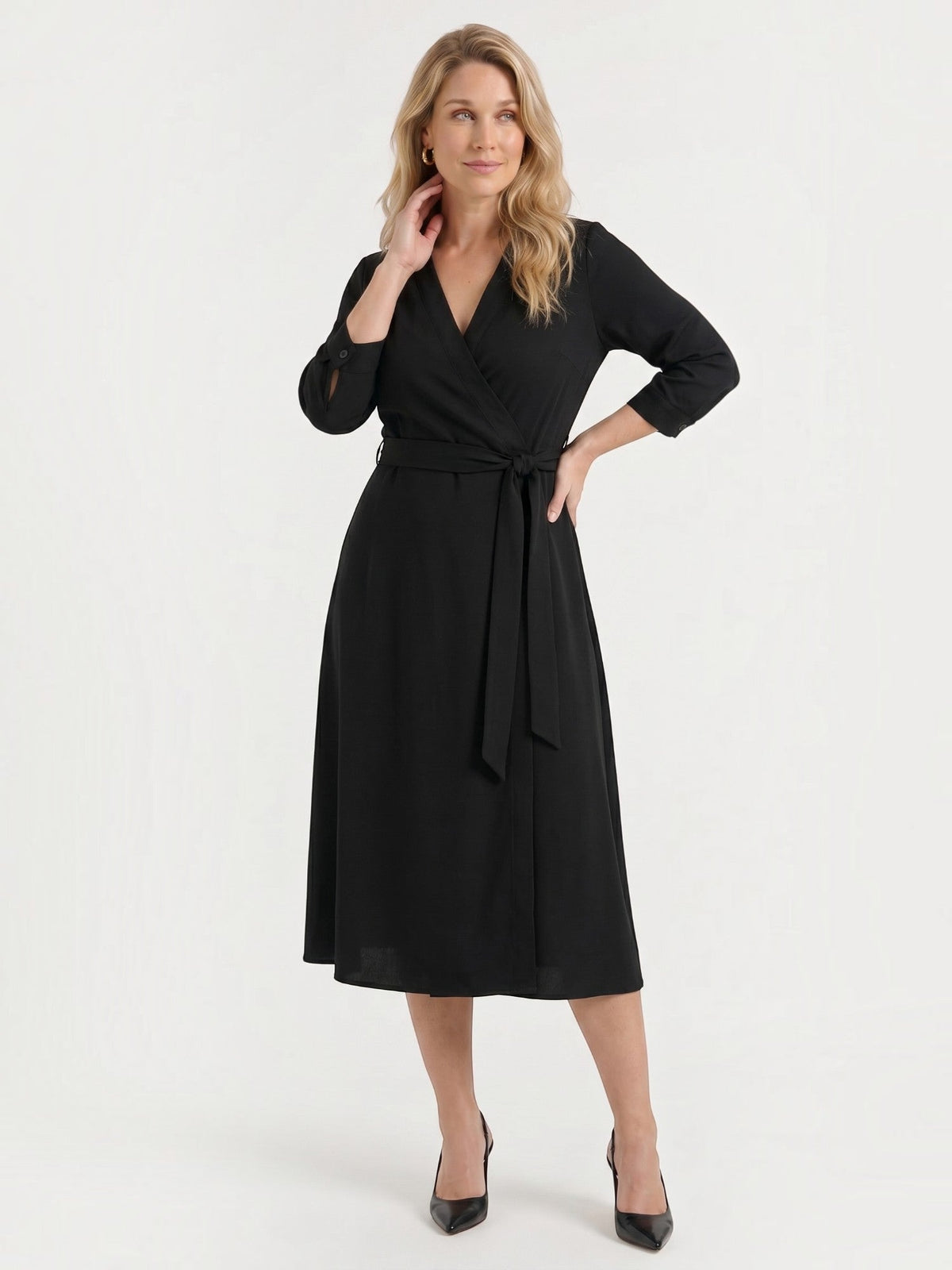 Amelia Wrap Midi Dress with Tie Belt
