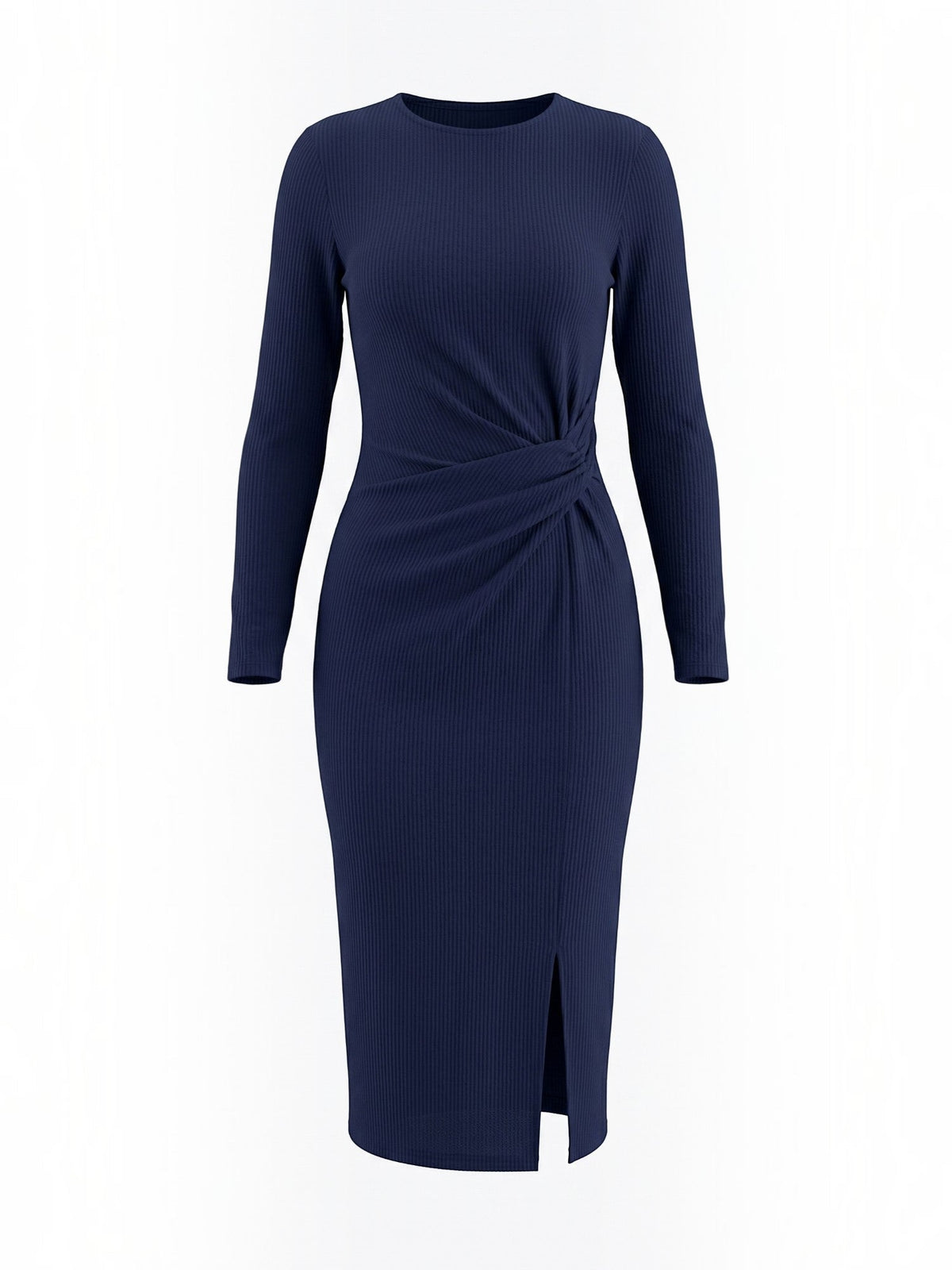Danna Ribbed Knot Wrap Midi Dress with Slit