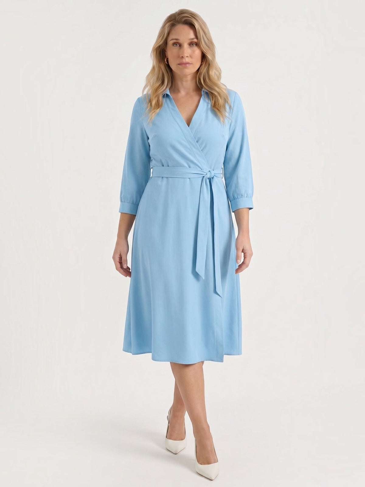 Amelia Wrap Midi Dress with Tie Belt