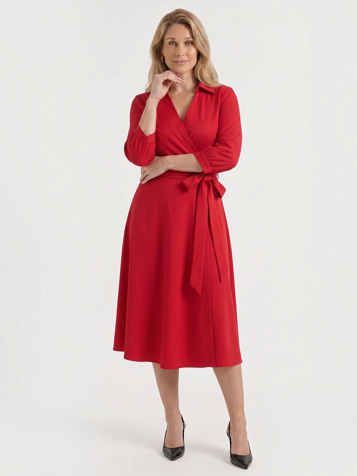 Amelia Wrap Midi Dress with Tie Belt