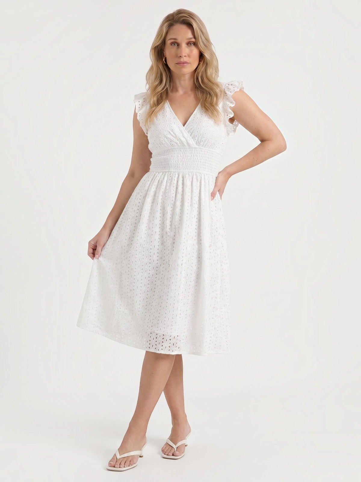 Florence Broderie Anglaise Ruffle Strap Midi Dress