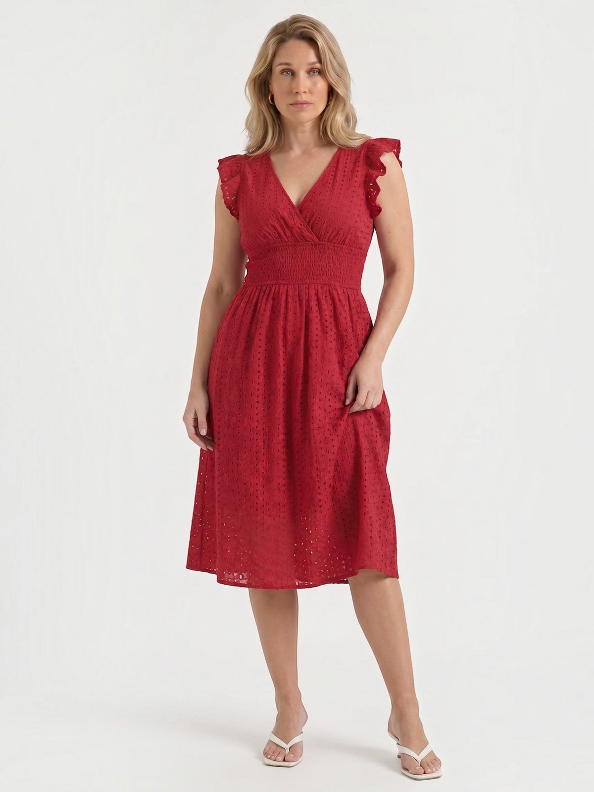 Florence Broderie Anglaise Ruffle Strap Midi Dress