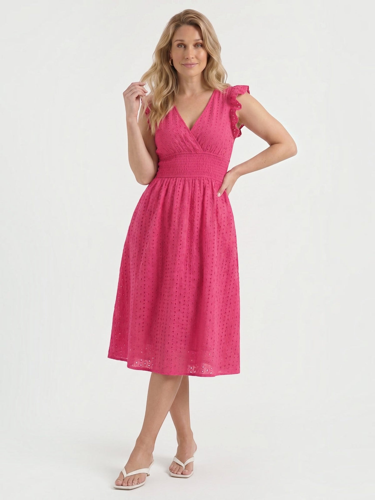 Florence Broderie Anglaise Ruffle Strap Midi Dress