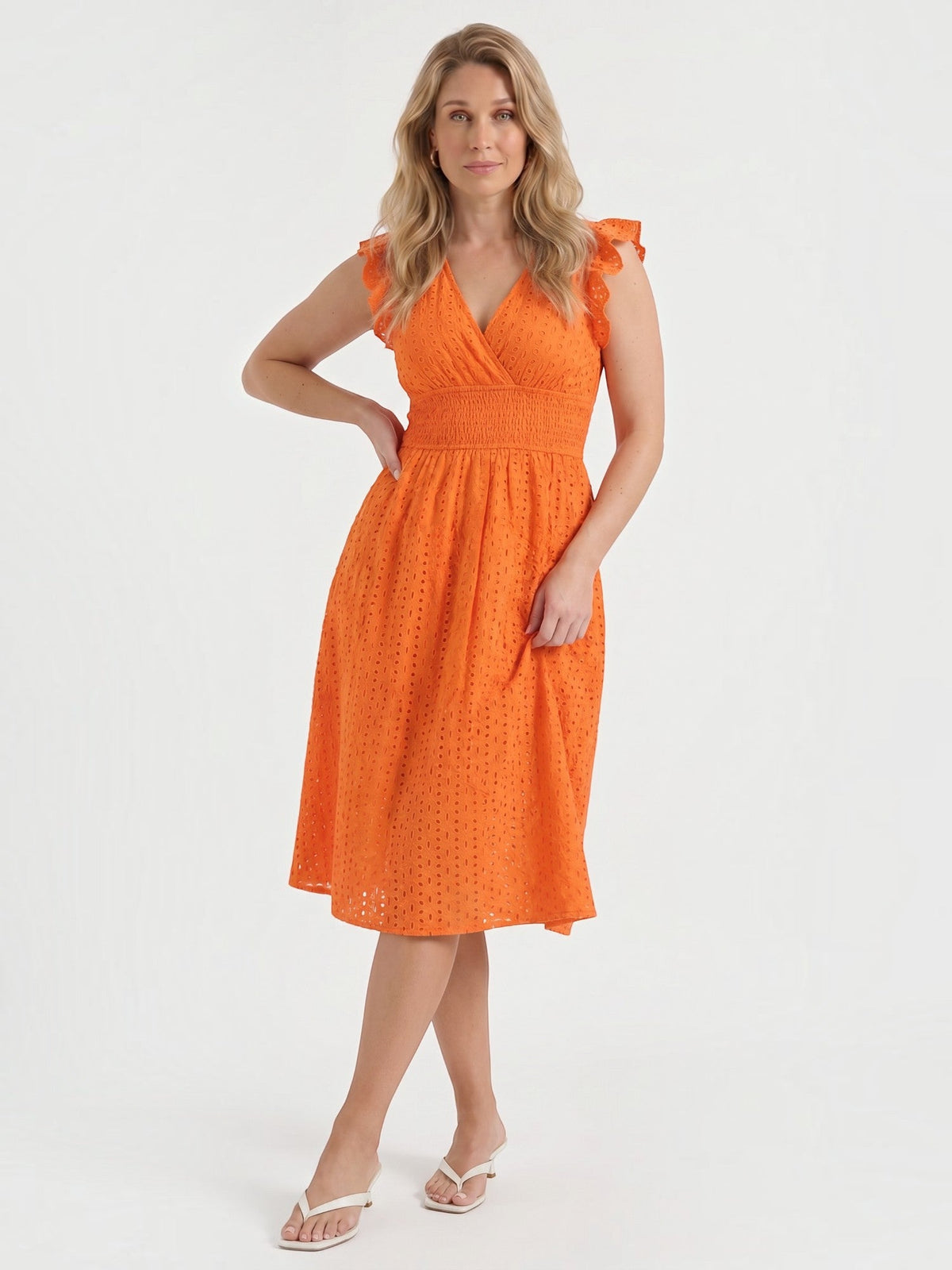 Florence Broderie Anglaise Ruffle Strap Midi Dress