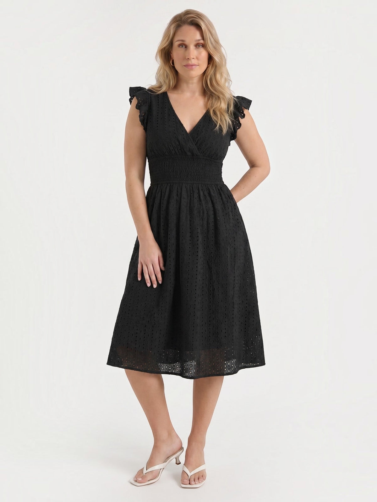 Florence Broderie Anglaise Ruffle Strap Midi Dress