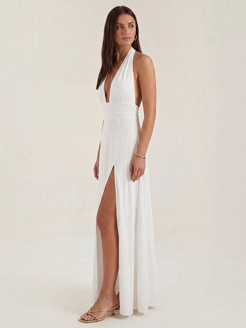 Anya Plunge Halter Neck Maxi Dress with Slit