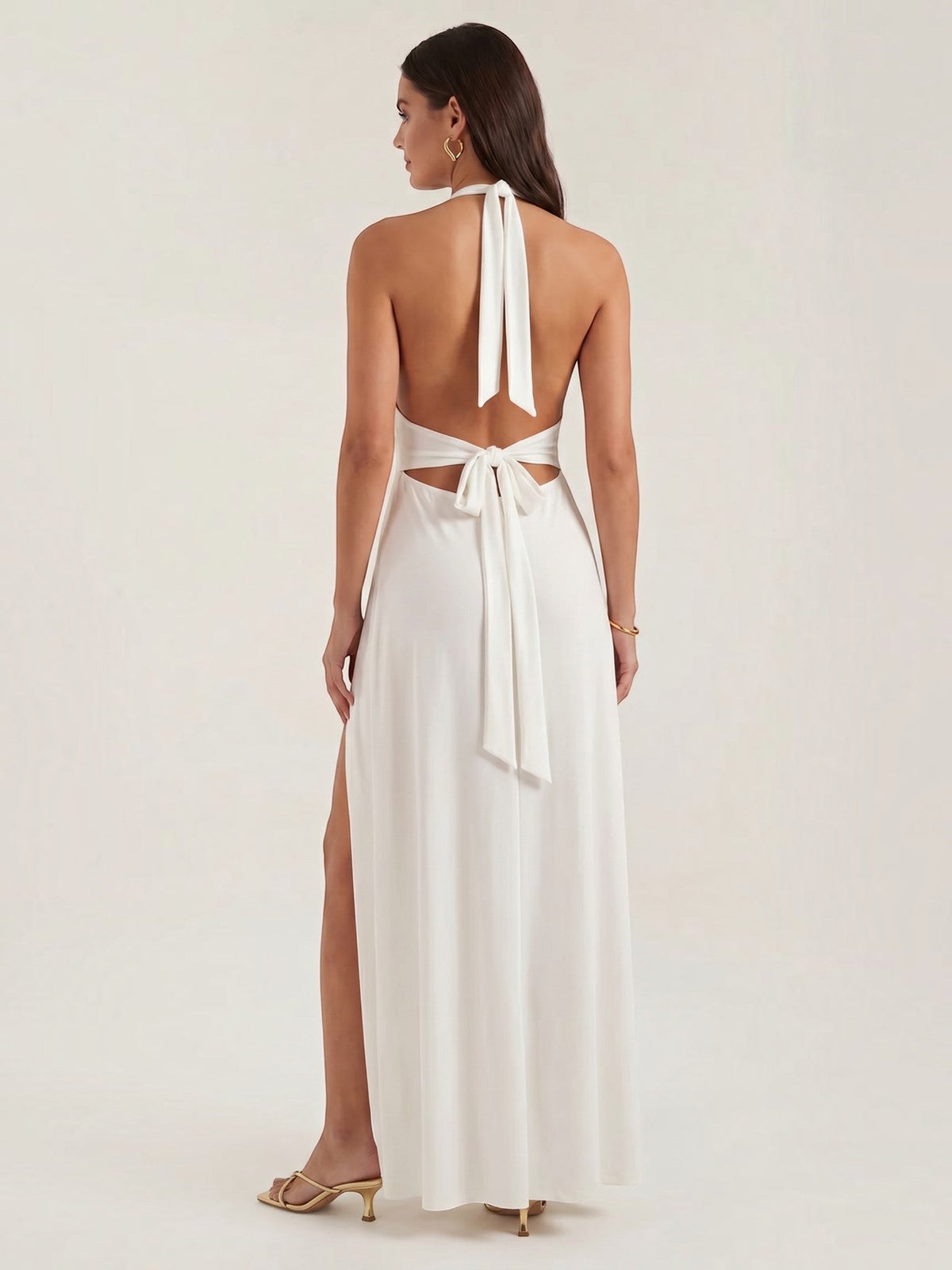Anya Plunge Halter Neck Maxi Dress with Slit
