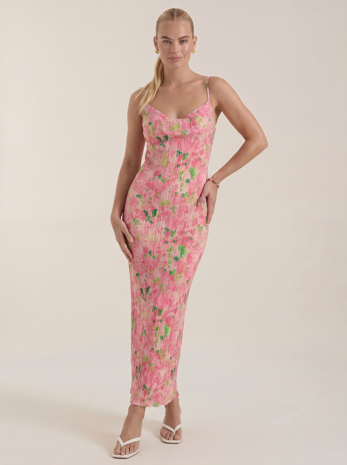 Henrietta Pleated Spaghetti Strap Maxi Dress
