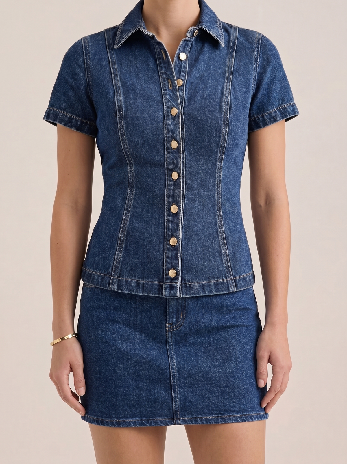 Gracie Short Sleeve Denim Look Shirt