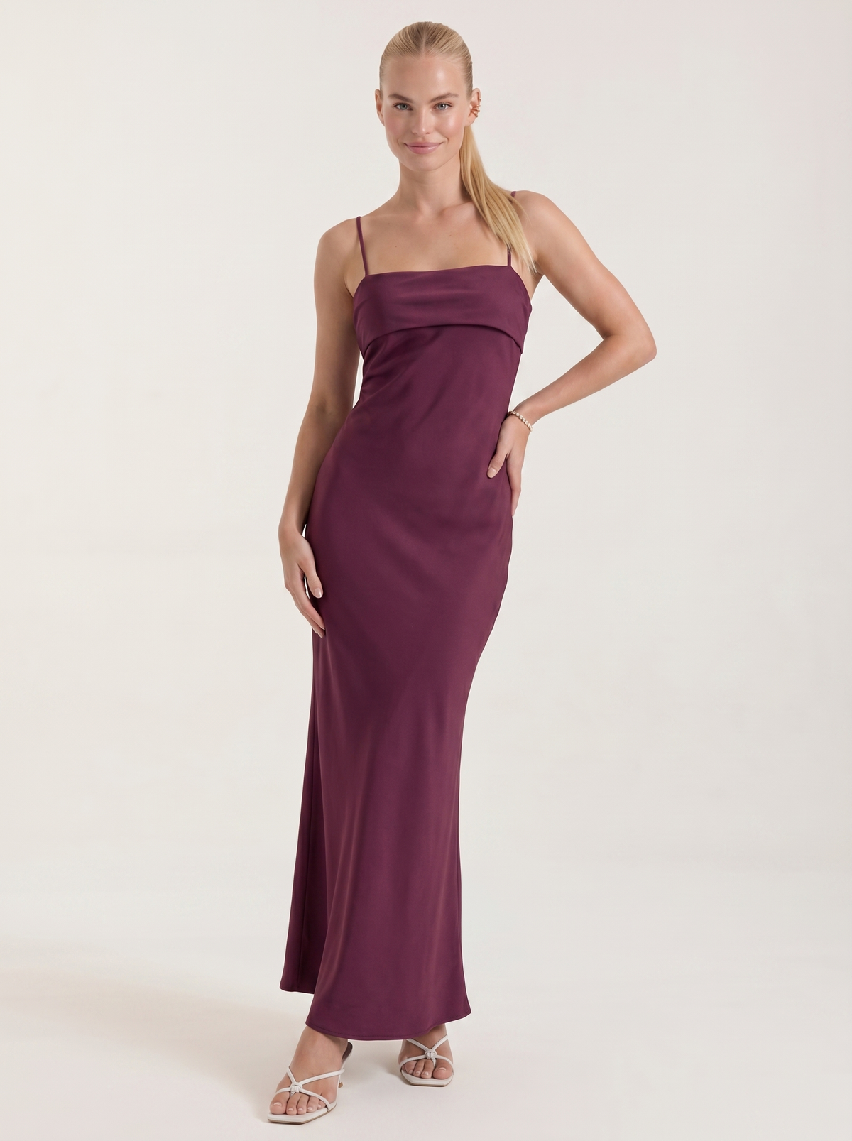Dale Folded Straight Neck Slip Maxi Dress