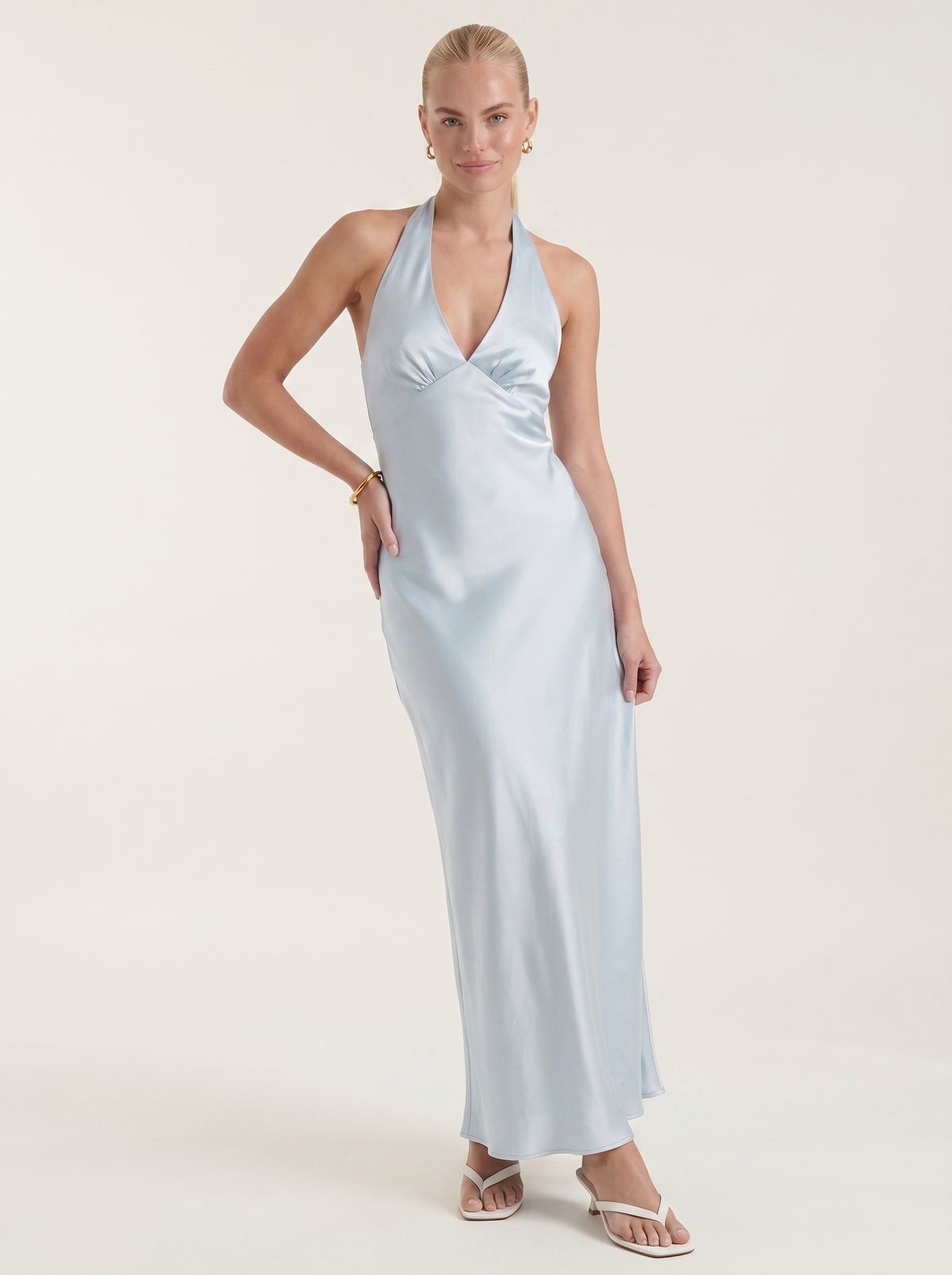 Essie Shimmer Halter Neck Open Back Maxi Dress