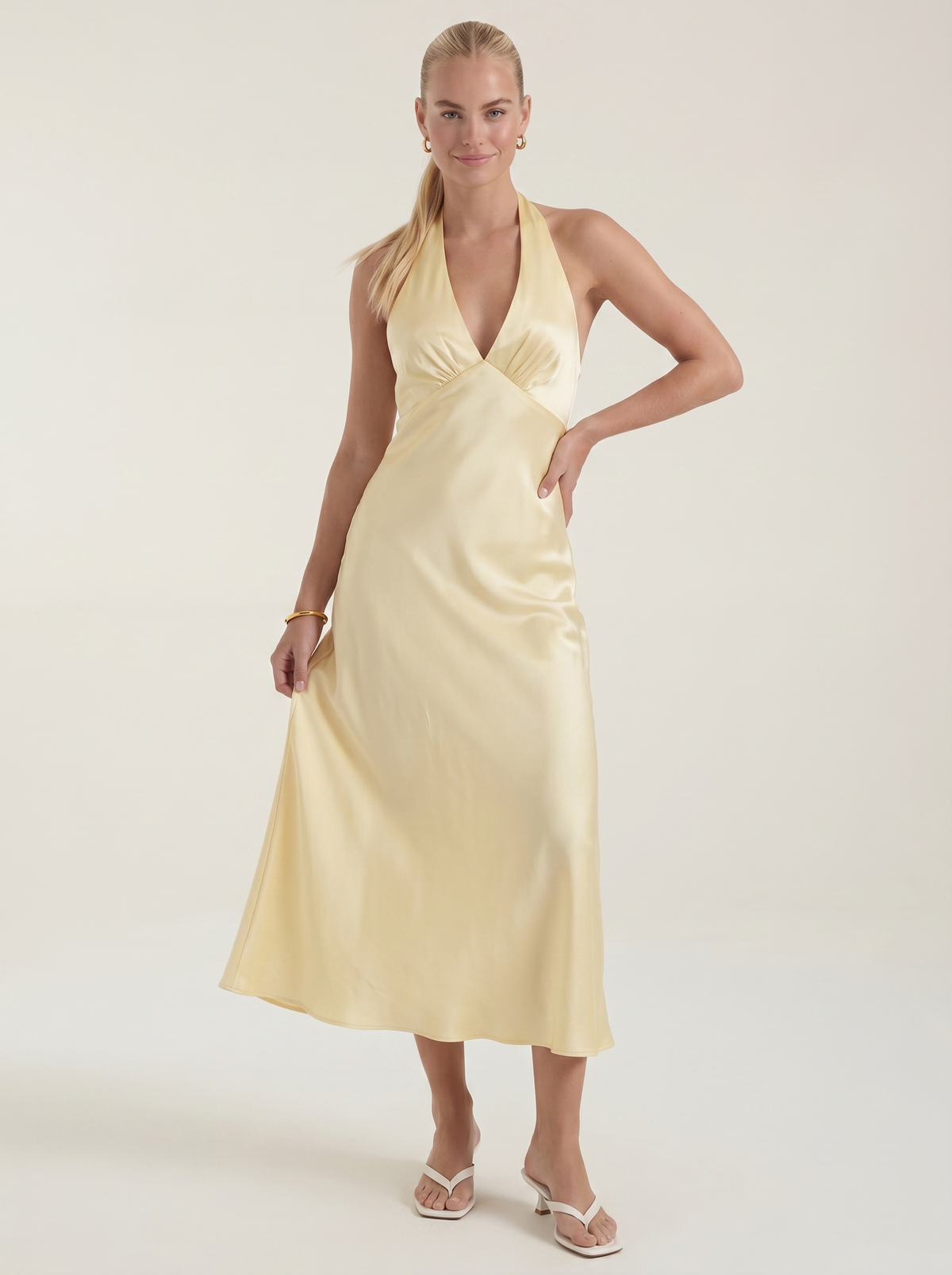 Essie Shimmer Halter Neck Open Back Maxi Dress