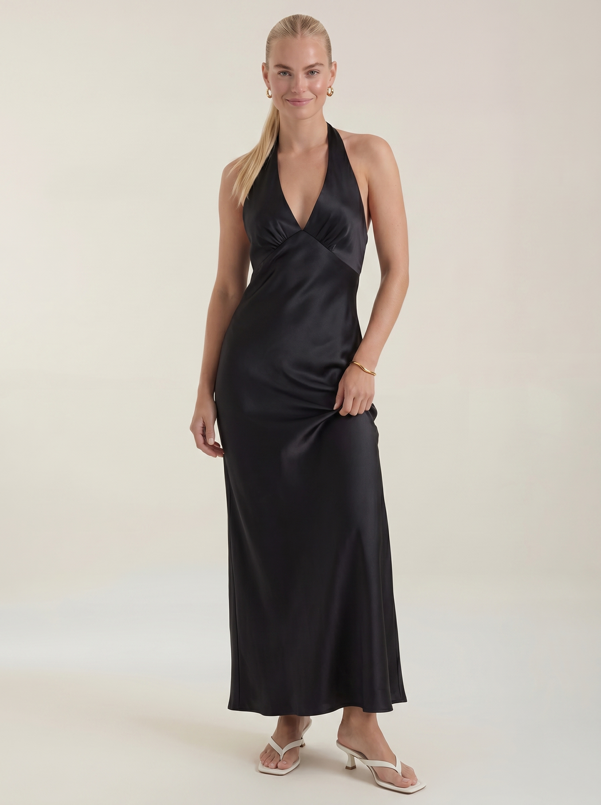 Essie Shimmer Halter Neck Open Back Maxi Dress