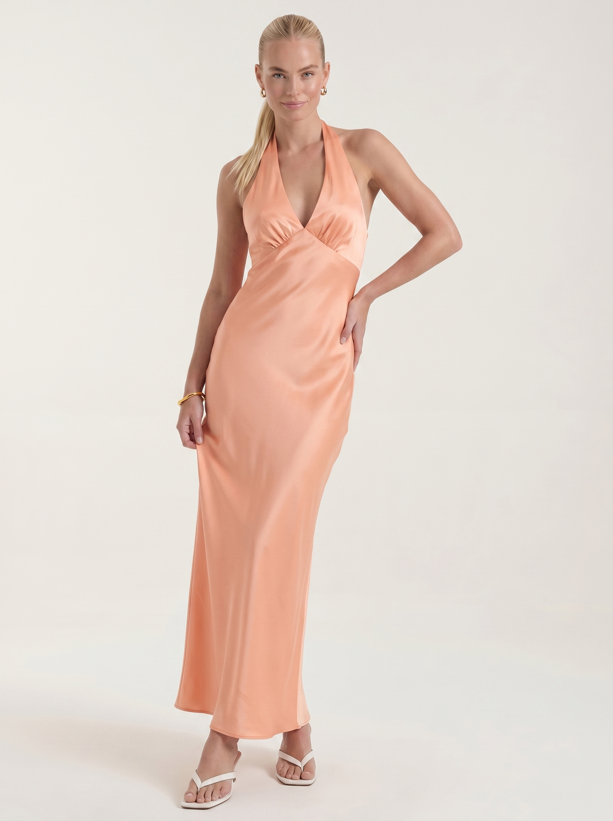 Essie Shimmer Halter Neck Open Back Maxi Dress