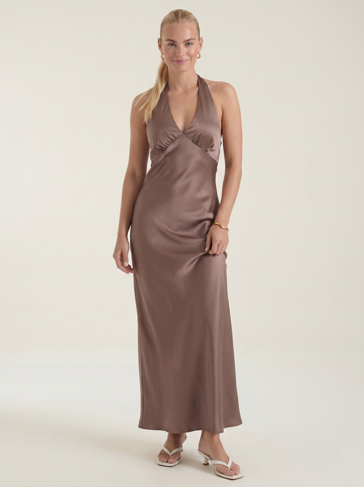 Essie Shimmer Halter Neck Open Back Maxi Dress