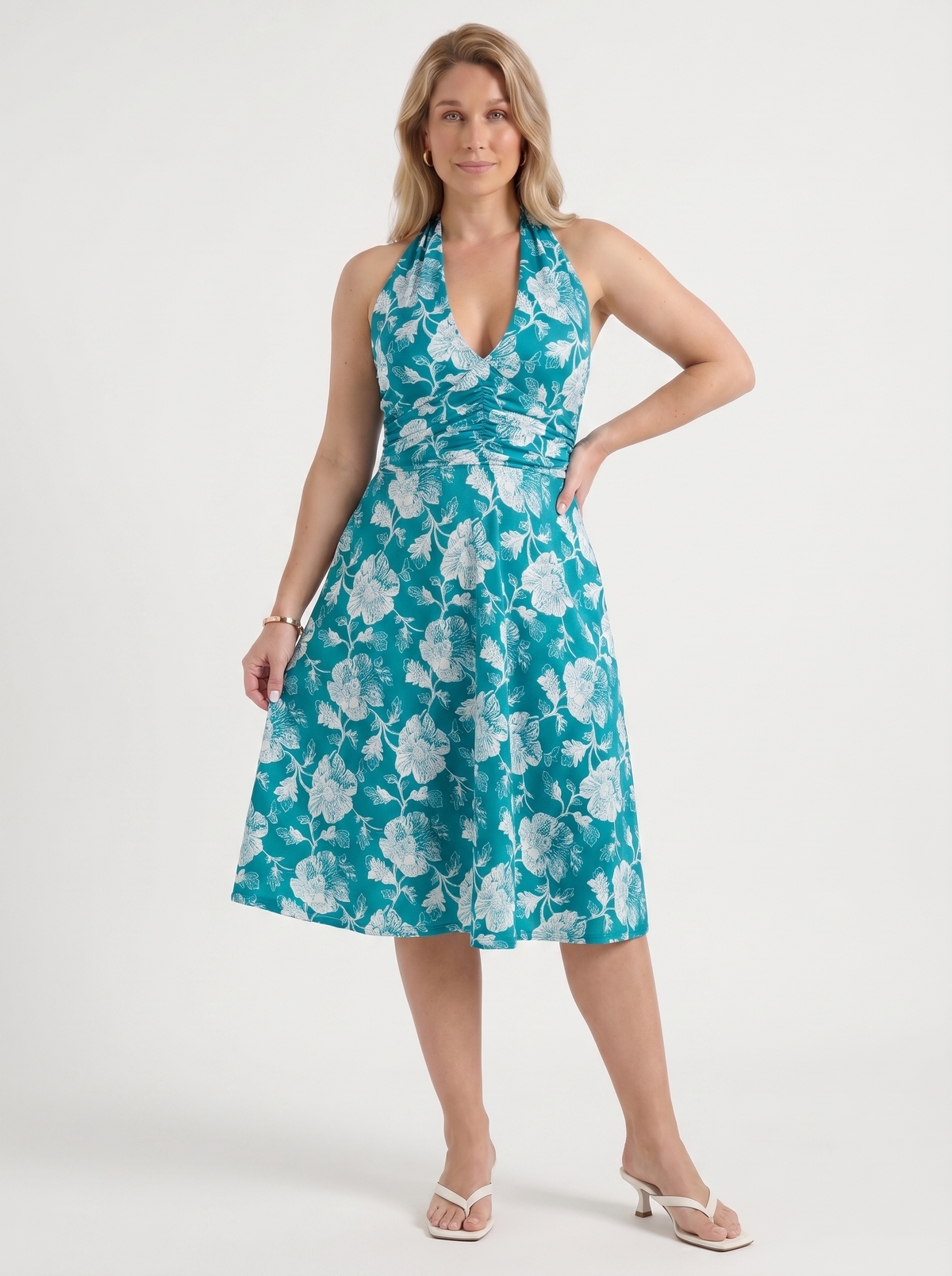 Astrid Floral Halter Neck Wrap Midi Dress
