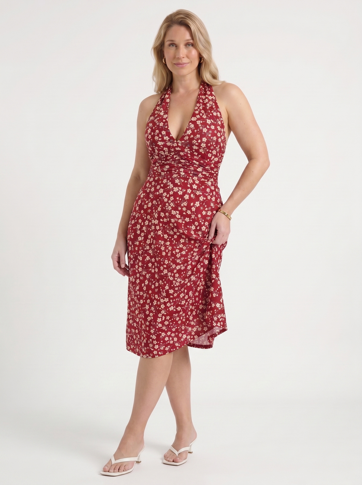 Astrid Floral Halter Neck Wrap Midi Dress