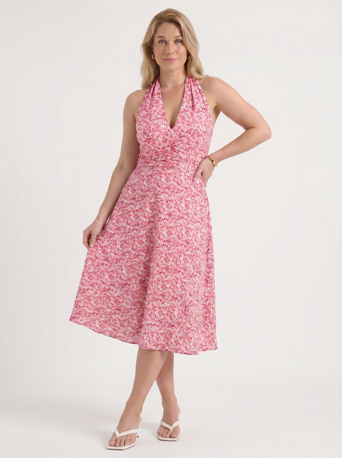 Astrid Floral Halter Neck Wrap Midi Dress