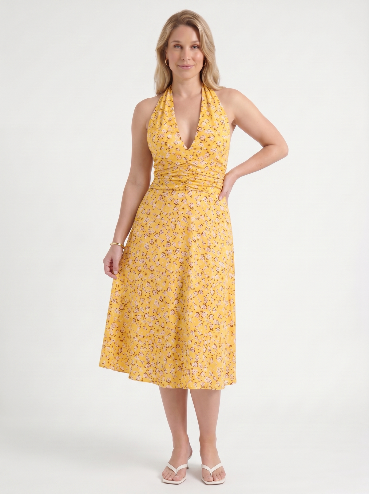 Astrid Floral Halter Neck Wrap Midi Dress