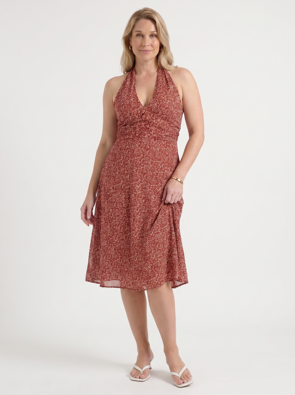 Astrid Floral Halter Neck Wrap Midi Dress