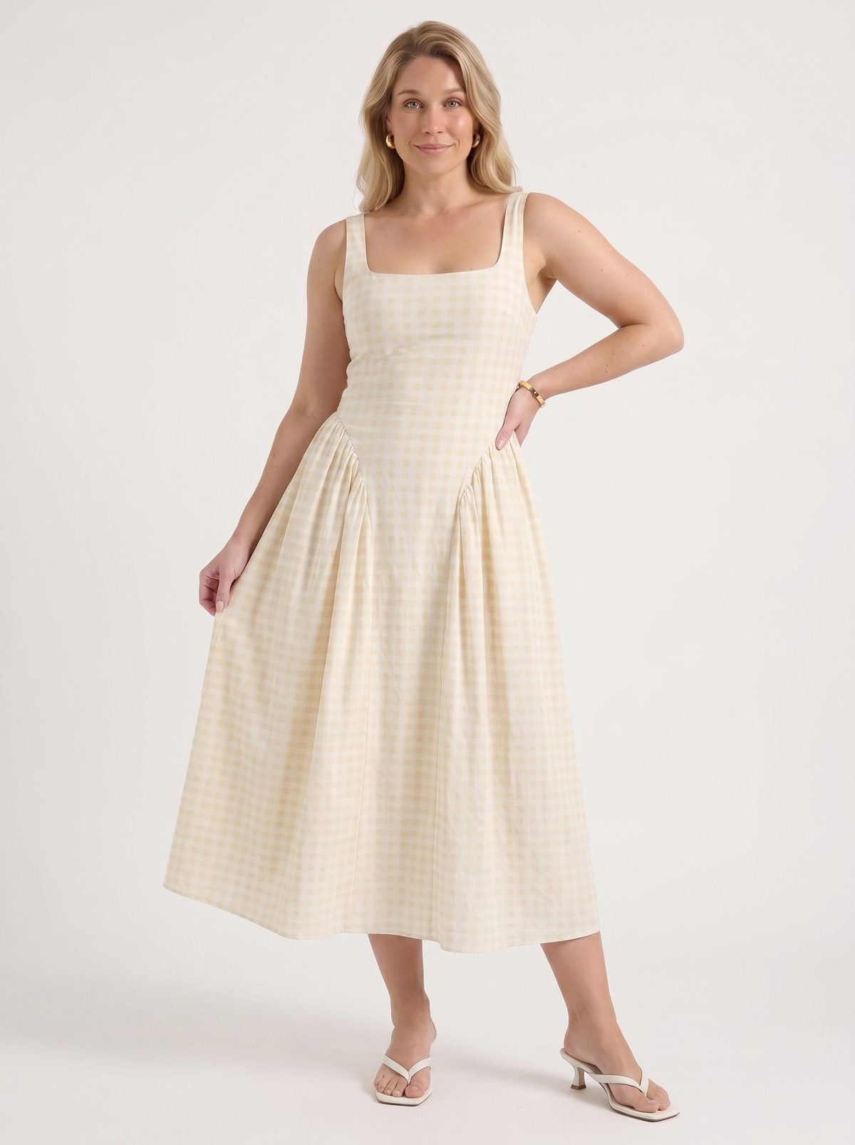 Cleo Check Pleated Skirt Midi Dress