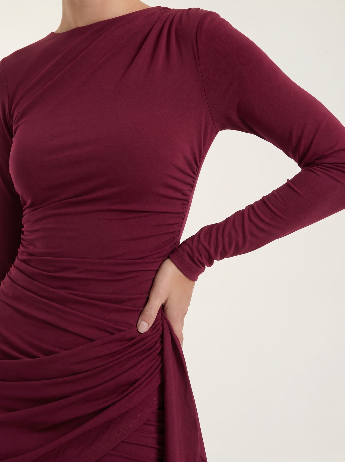 Devon Long Sleeve Draped Bodycon Mini Dress